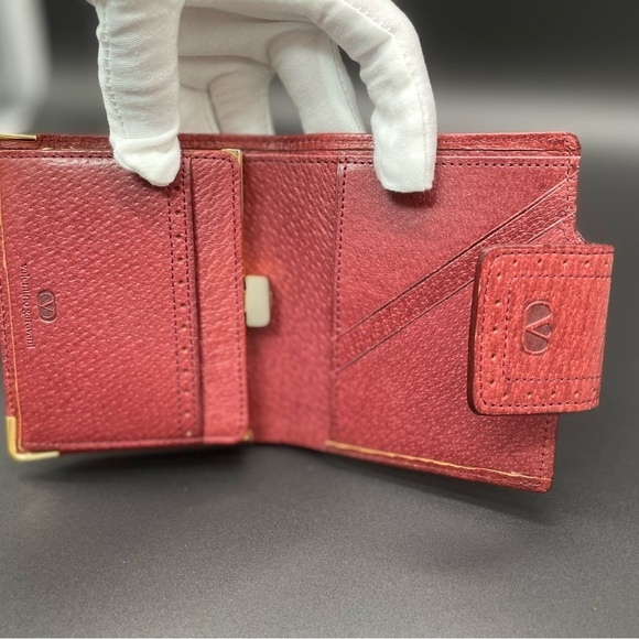Valentino Garavani Red Kisslock Coin Pouch Snap Closure Wallet - Picture 12 of 17